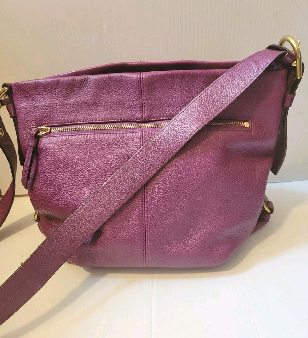 Coach F15064 Purple Pebbled Leather Hobo Shoulder Crossbody Bag Convertible